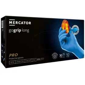 MERCATOR GOGRIP Nitrilové Pracovní Rukavice LONG MODRÉ S 50 ks
