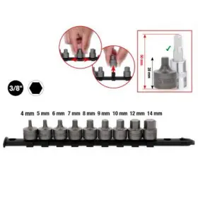 Ks Tools - Sada bitov IMBUS krátka 3/8" 4–14mm 9ks