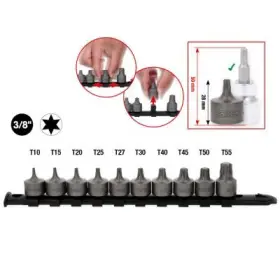 Ks Tools - Sada bitov TORX krátka 3/8", T10 – T55, 10ks