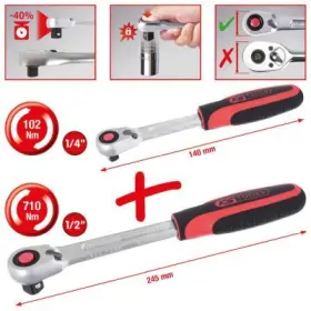 Ks Tools - Sada rační Slim POWER 1/4"+1/2" 2ks
